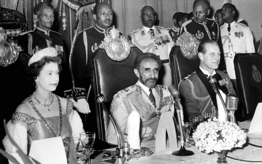 Emperor Haile Selassie with Queen Elizabeth and Prince Philip