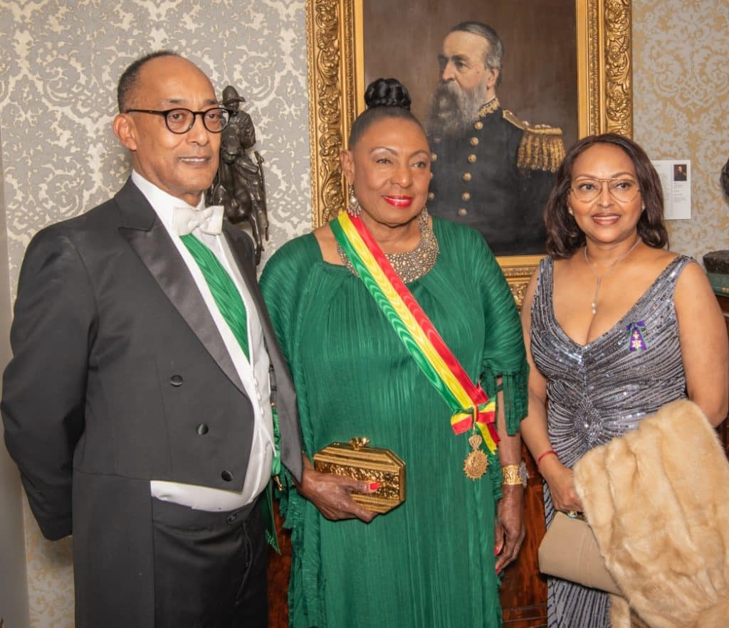 (l-r) His Imperial Highness Prince Ermias Sahle-Selassie Haile-Salassie; Her Excellency the Honorable Olivia Grange, Jamaican Minister of Culture, Gender, Entertainment and Sport, and member of the Jamaican Parliament for St. Catherine Central district; Her Imperial Highness Princess Woizero Saba Kebede