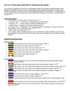 LIST OF TITLES AND HONOURS OF HIM HAILE SELASSIE I